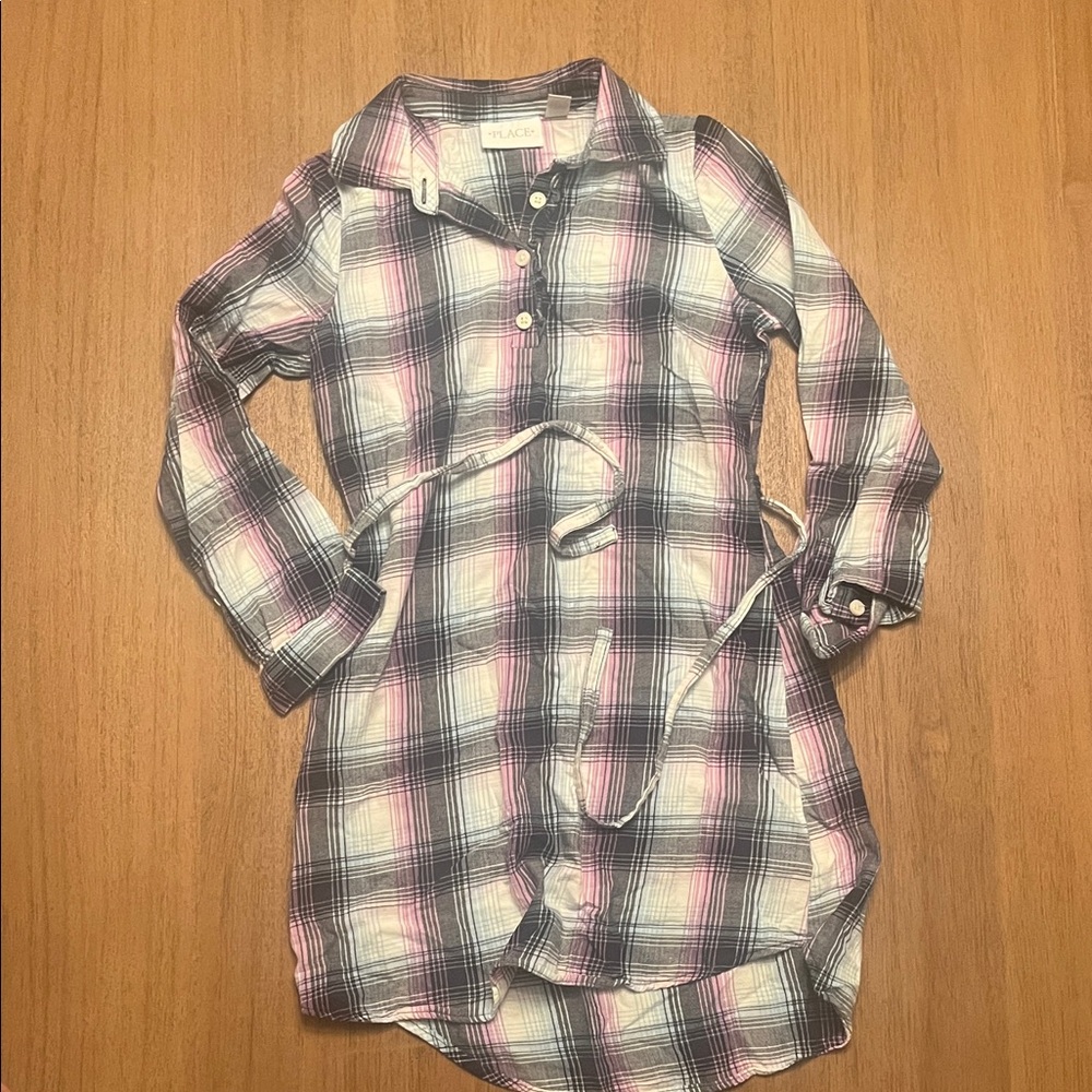 The Children's Place Plaid Button-Down shirt-dress in Pink, White, Blue and Gray